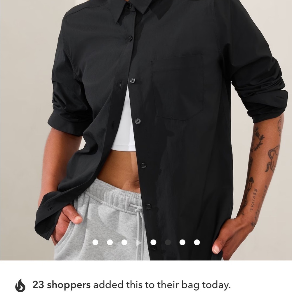 NWT Athleta Midday Shirt Solid Black Medium Tall - Picture 4 of 15